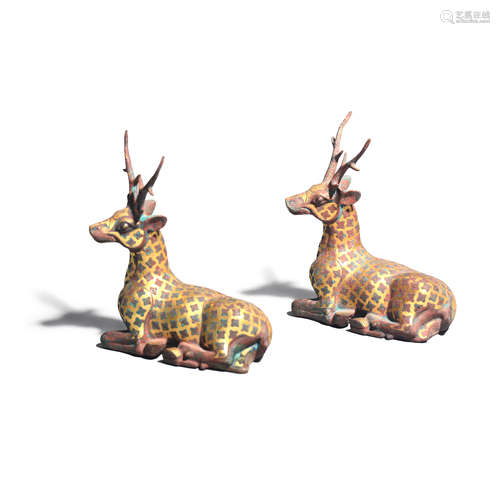 A Pair Of Gold Inlaying Deers