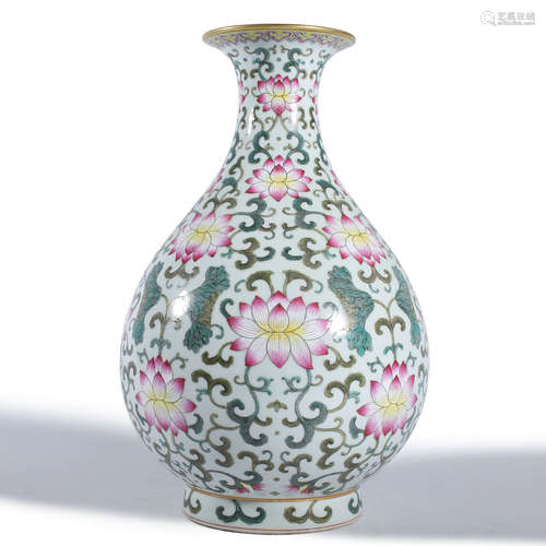 A Yangcai Lotus Pear-Shaped Vase