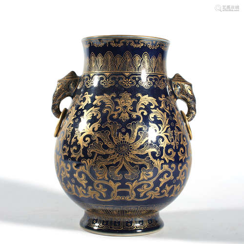 A Sacrificial Blue Glaze And Gilt-Decorated Zun Vase