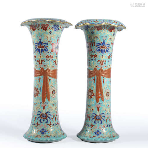 A Pair Of Yangcai Wrapped Flower Beaker Vases