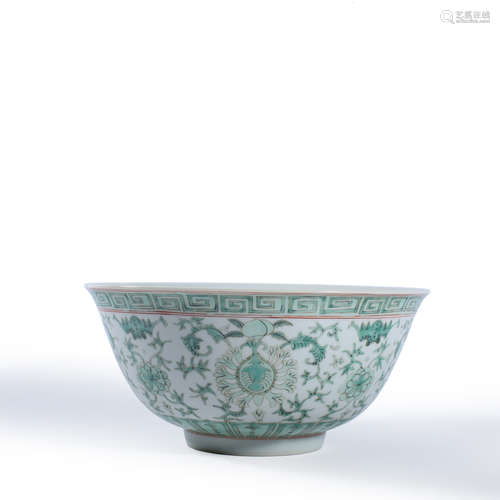 A Green Enamel Interlocking Lotus Bowl