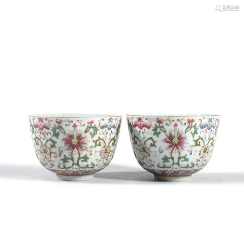 A Pair Of Famille Rose Lotus Cups