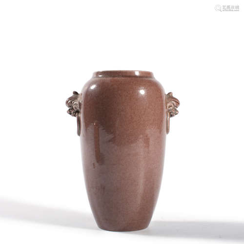 A Sacrificial Red Glaze Double-Eared Vase