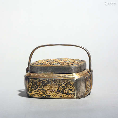 A Gilt Bronze Floral Hand Warmer