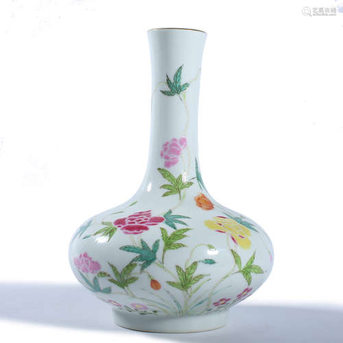 A Famille Rose Flower Bottle Vase