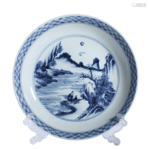 A Blue And White Landscape Plate