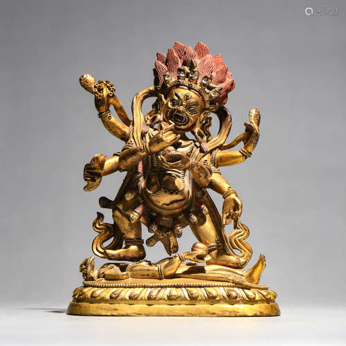 A Gilt Bronze Six-Armed Mahakala