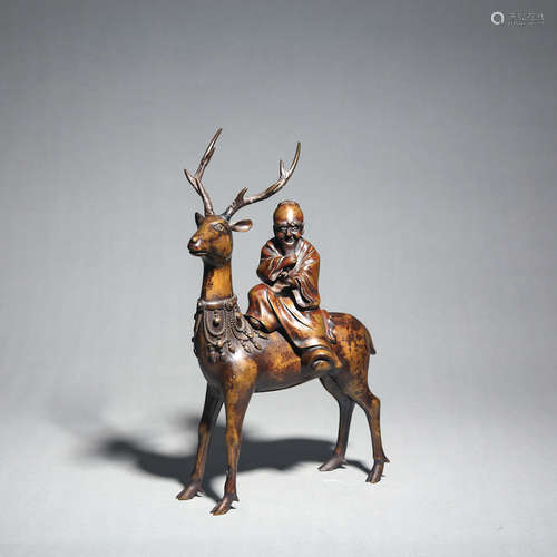 A Bronze Deer And Figure Ornament