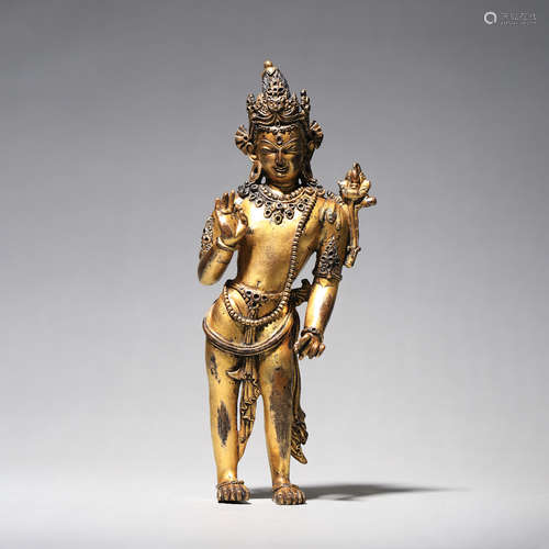 A Gilt Bronze Standing Guanyin