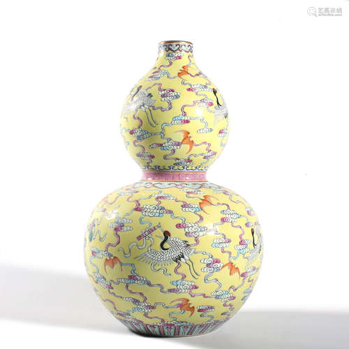 A Famille Rose Double-Gourd-Shaped Vase