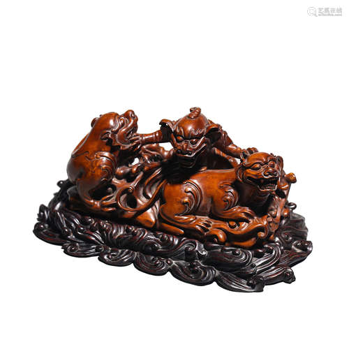 A Carved Boxwood Mythical Beast Ornament