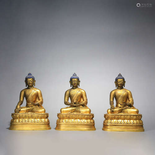 A Gilt Bronze Buddhas Of Three Generations