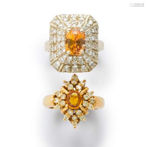 A group of yellow sapphire, diamond and gold rings
