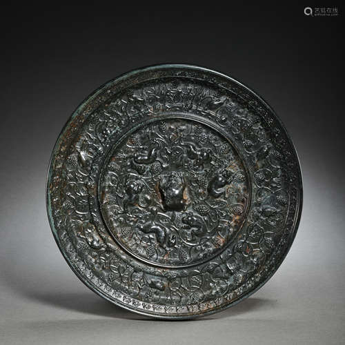 BRONZE MIRROR WITH SEA ANIMAL PATTERN, TANG DYNASTY, CHINA