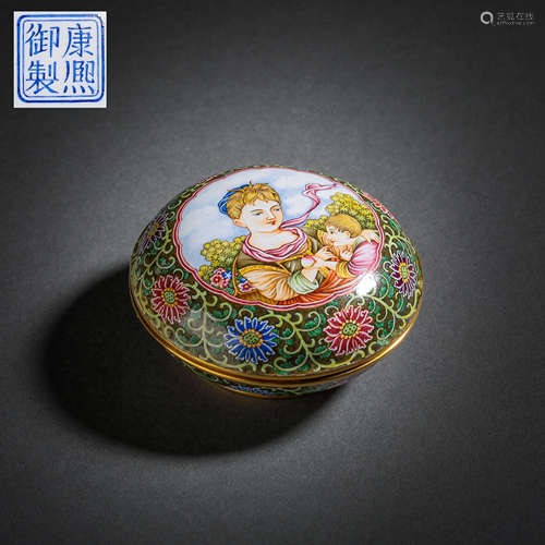 A COPPER BOX WITH ENAMEL COVER, KANGXI PERIOD OF THE QING DY...