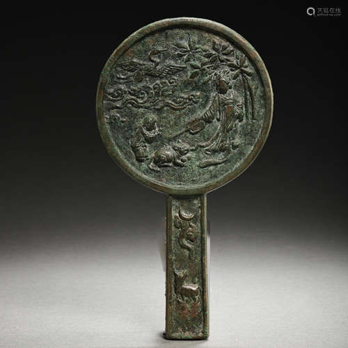 BRONZE MIRROR WITH HANDLE, SONG DYNASTY, CHINA