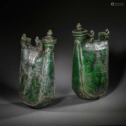 A PAIR OF GREEN-GLAZED POTS, LATE TANG OR FIVE DYNASTIES OF ...