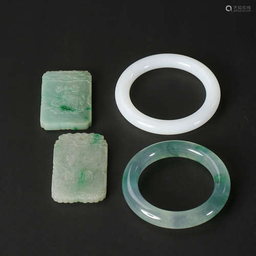 CHINESE MULTI-TREASURE BOX (ONE JADE BRACELET, ONE PAIR OF J...