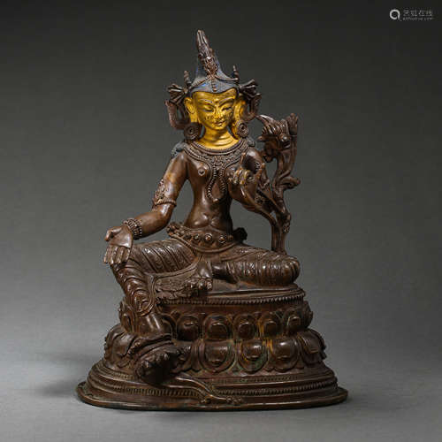 ANCIENT INDIAN GILT BRONZE BUDDHA STATUE