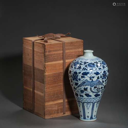 BLUE AND WHITE PORCELAIN PLUM VASE, YUAN DYNASTY, CHINA