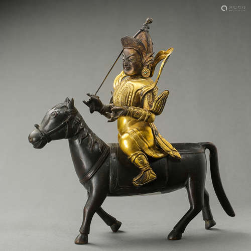 THE GILT BRONZE GOD OF WEALTH, YUAN DYNASTY, CHINA