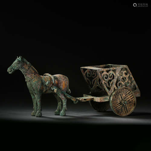 HAN DYNASTY, CHINESE BRONZE HORSE DRAWN THE CARRIAGE