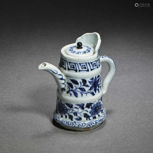 BLUE AND WHITE PORCELAIN HOLDING POT, YUAN DYNASTY, CHINA