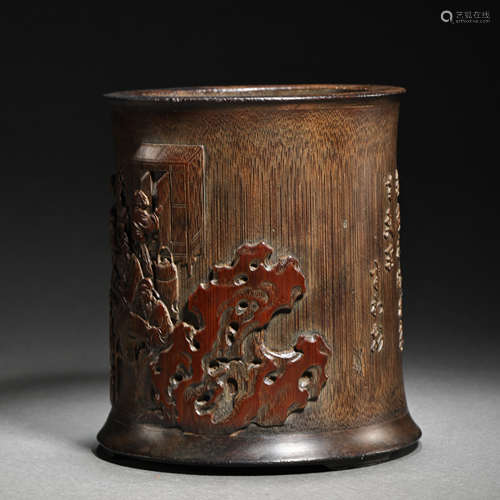 QING DYNASTY, CHINESE BAMBOO CARVED PEN HOLDER