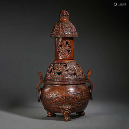 QING DYNASTY, CHINESE BAMBOO CARVED INCENSE BURNER