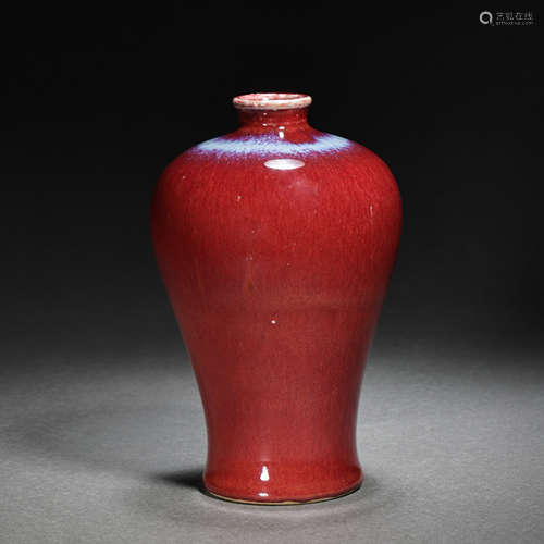 JI RED GLAZED PLUM VASE, QING DYNASTY, CHINA