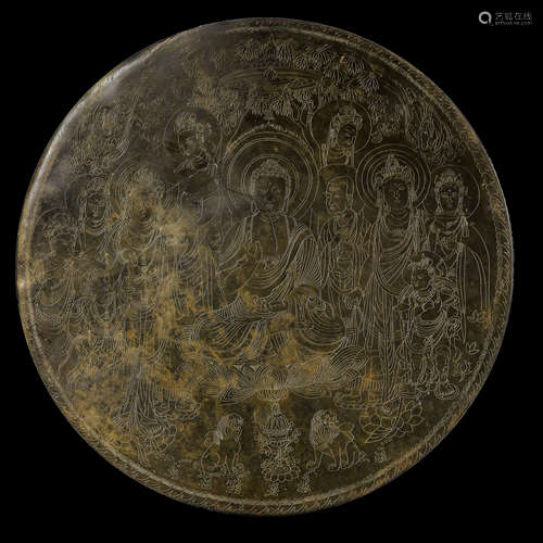 GILT BRONZE BUDDHA PLATE, LATE TANG OR FIVE DYNASTIES OF CHI...