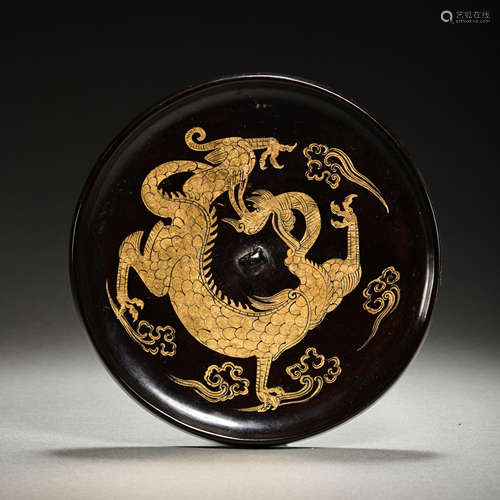 TANG DYNASTY, CHINESE BRONZE LACQUER AND GILT BRONZE MIRROR