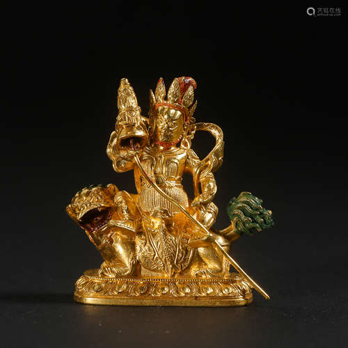 QING DYNASTY, CHINESE PURE GOLD GOD OF WEALTH STATUE