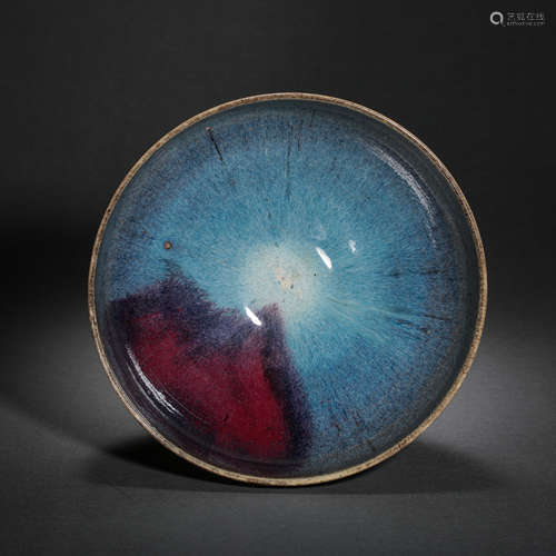 SKY BLUE GLAZED RED BOWL, JUN WARE, YUAN DYNASTY, CHINA