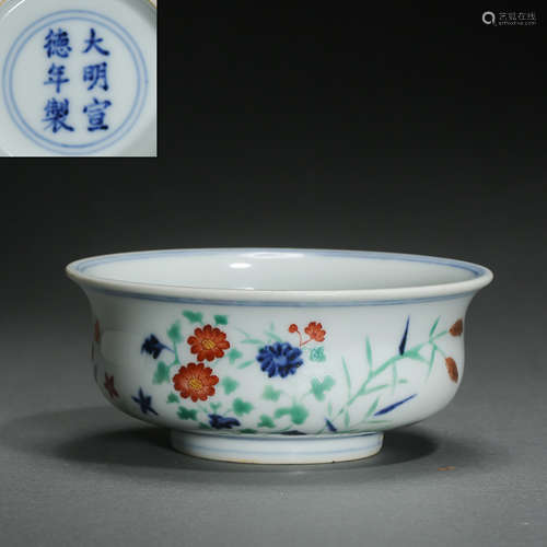 WUCAI PORCELAIN BOWL, XUANDE PERIOD OF MING DYNASTY, CHINA