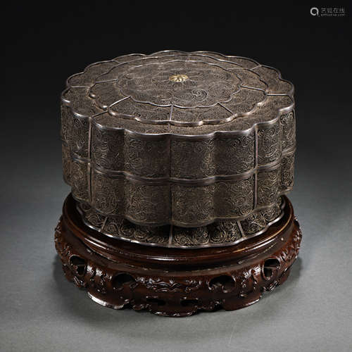 QING DYNASTY, CHINESE PURE SILVER FILIGREE JEWELRY BOX