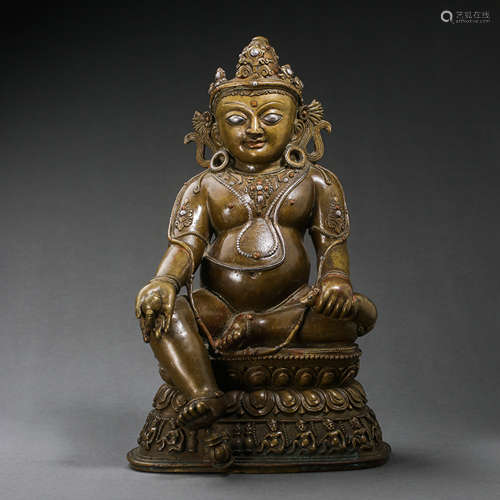 QING DYNASTY, CHINESE BRONZE GOD OF WEALTH STATUE