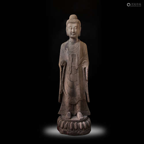 STONE CARVED BUDDHA STANDING STATUE, TANG DYNASTY, CHINA