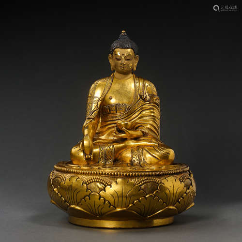 GILT BRONZE BUDDHA STATUE, YUAN DYNASTY, CHINA