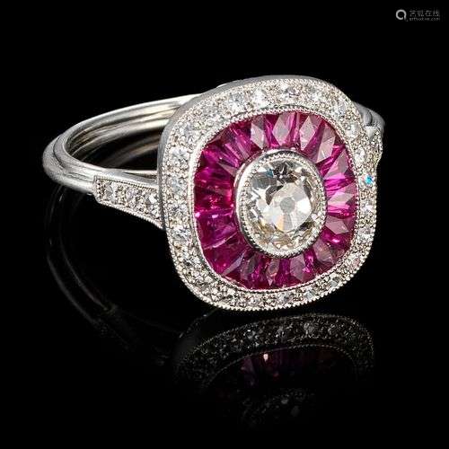 *Bague de style Art déco Sertie d'un diamant taille ovale an...