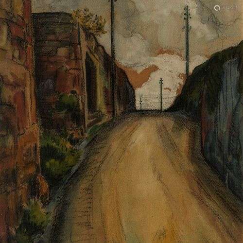 François Gos (1880-1975) Chemin de village de montagne, huil...