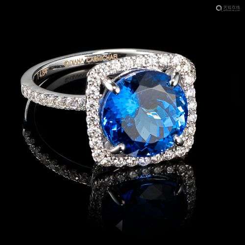 Bague sertie d'une tanzanite taille brillant (4,84 ct) entou...