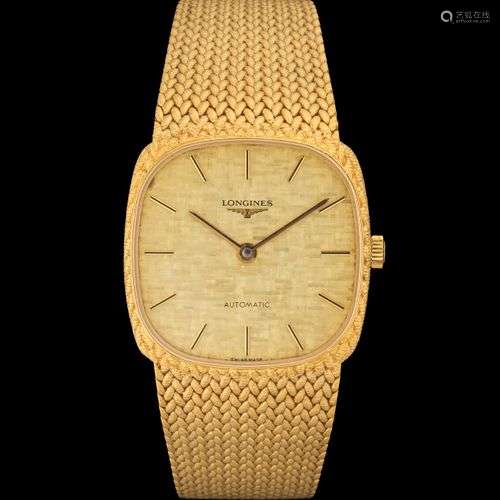 Longines, montre-bracelet carrée automatique Cadran doré bro...