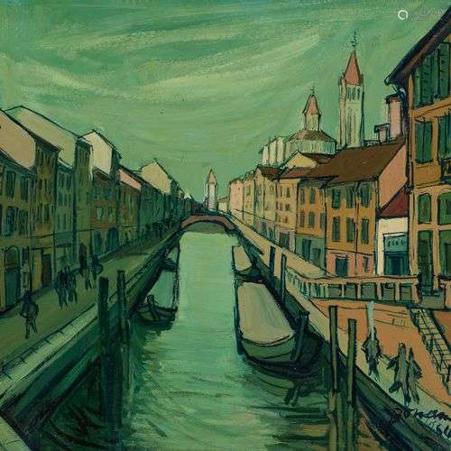 Mario Bonamici (1912-2002) Venise, huile sur carton, signée ...