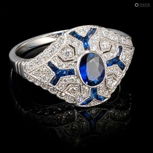 *Bague de style Art déco Sertie d'un saphir taille ovale (en...