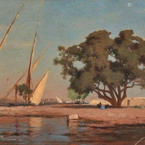 Auguste Veillon (1834-1890) Vue d'Egypte, huile sur carton, ...
