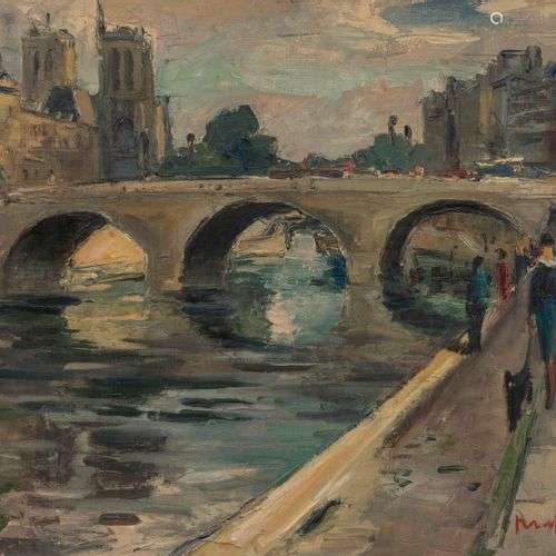 Walter Mafli (1915-2017) Vue du Pont Neuf à Paris, huile sur...