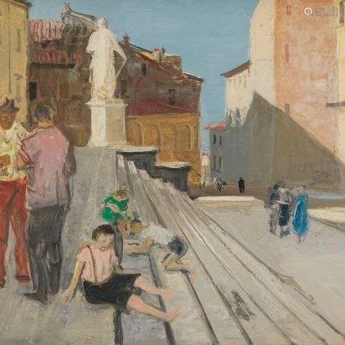 Adrien Holy (1898-1979) Vue d'une ville italienne, technique...