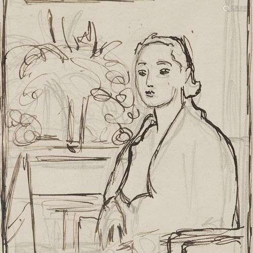 Cuno Amiet (1866-1961) Femme dans un intérieur, encre et min...