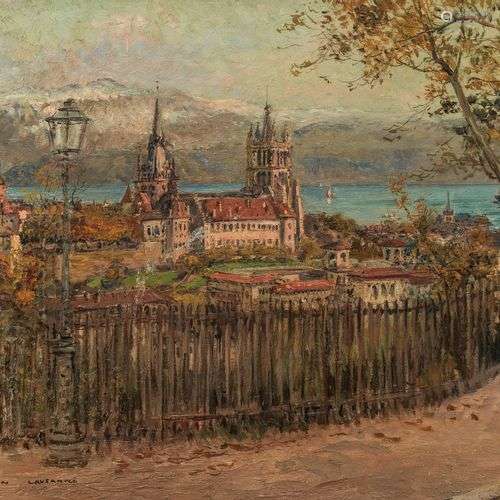 George Stein (1870-1955) Vue de Lausanne, huile sur toile, s...